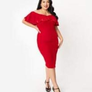 NWT Unique Vintage plus size red velvet Sophia wiggle dress. 3x (still in bag)